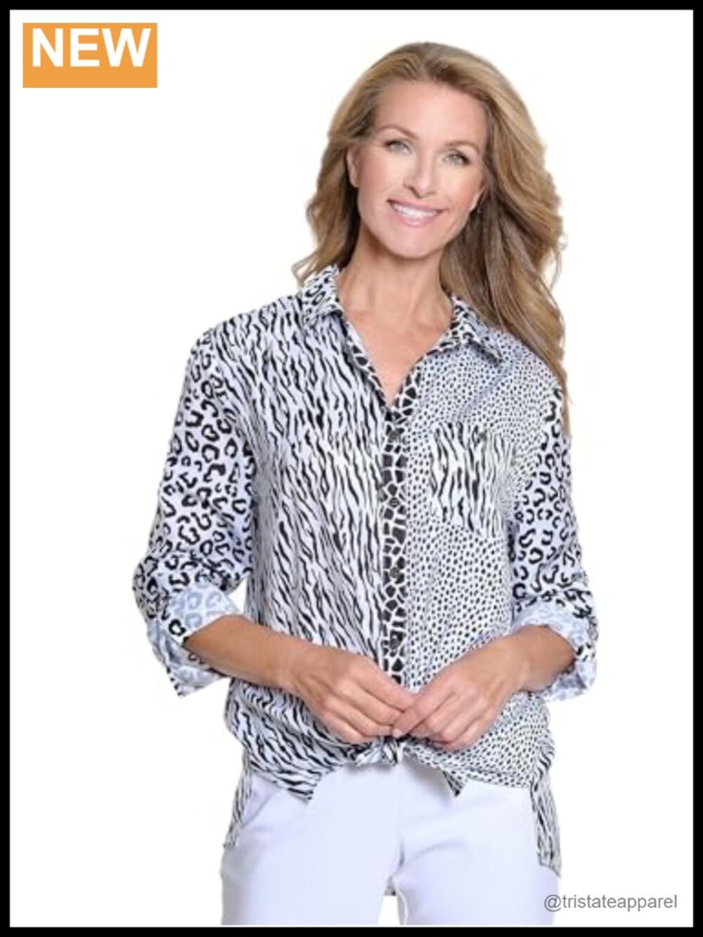 Womens Roll Tab Cuffed Long Sleeve Tie Waist Button Front Shirt